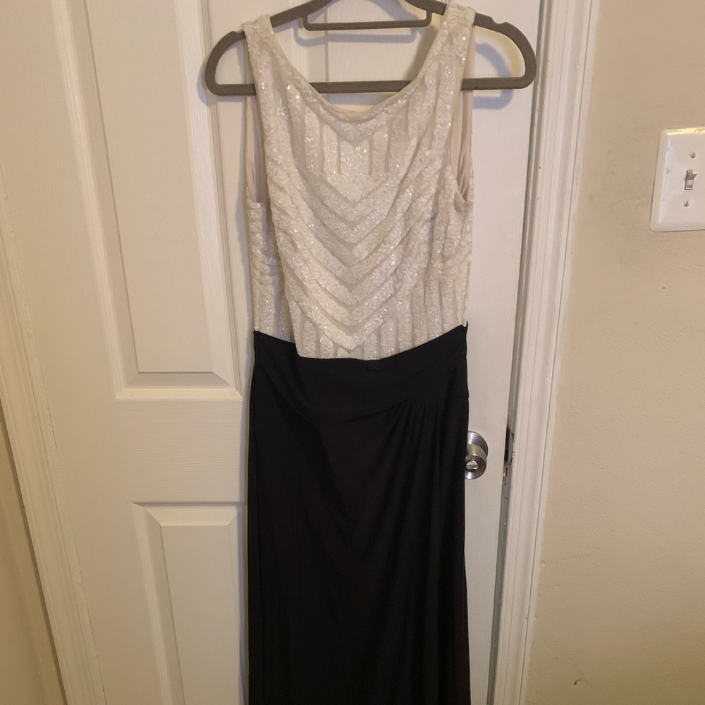 Black and white beaded evening gown